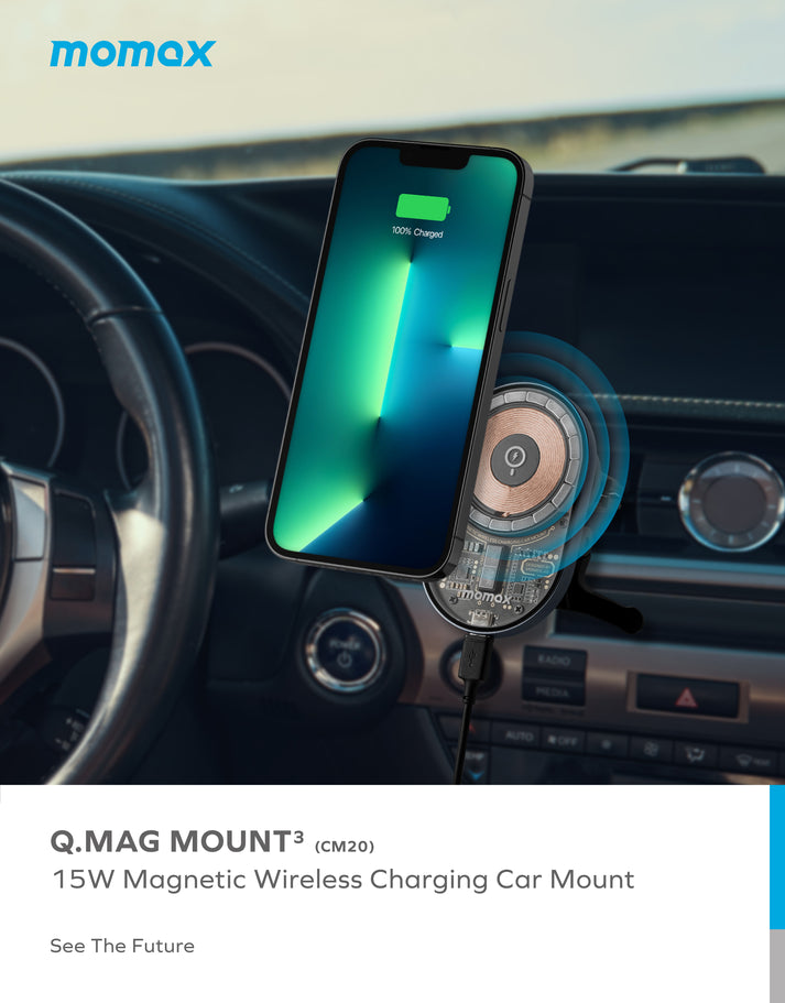 Momax Q.Mag Mount 3 15W Magnetic Wireless Charging Car Mount CM20