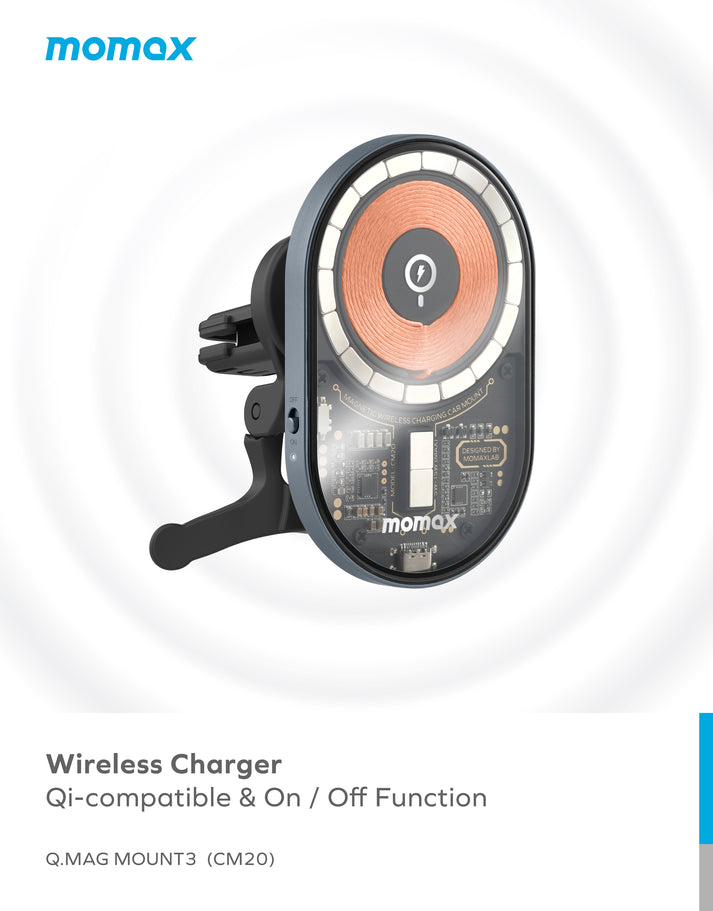 Momax Q.Mag Mount 3 15W Magnetic Wireless Charging Car Mount CM20