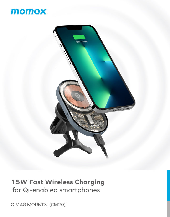 Momax Q.Mag Mount 3 15W Magnetic Wireless Charging Car Mount CM20