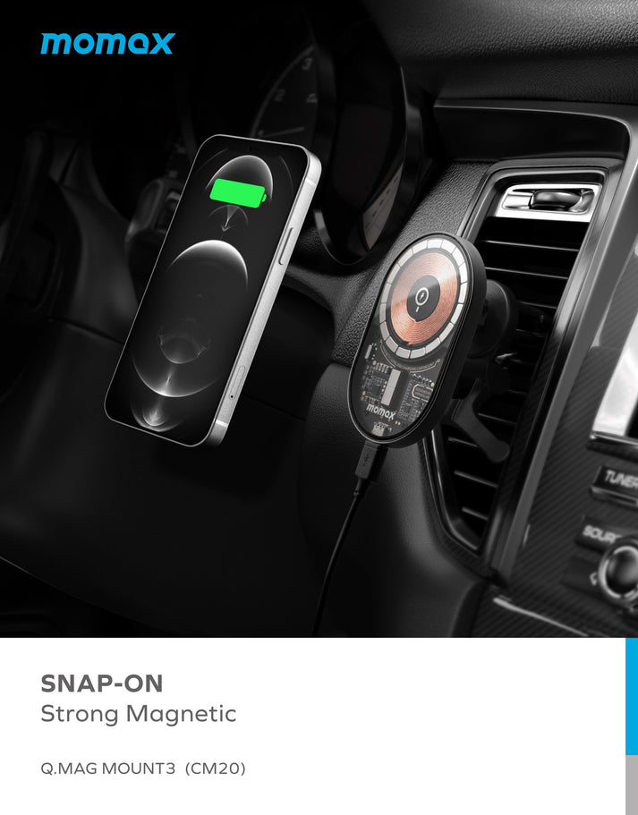 Momax Q.Mag Mount 3 15W Magnetic Wireless Charging Car Mount CM20