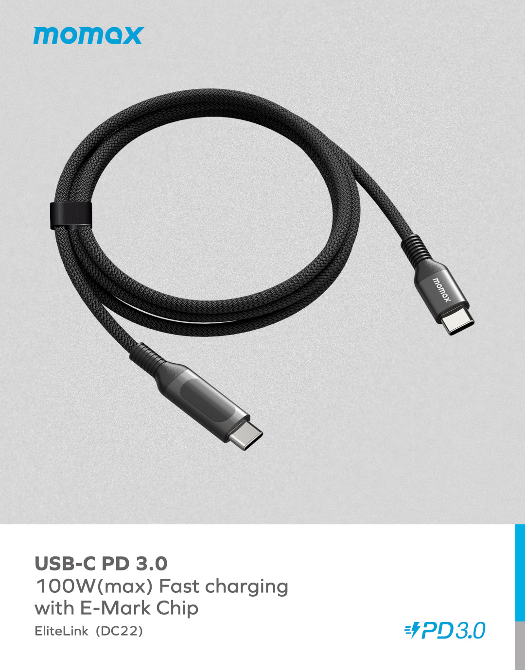 Momax Elitelink USB-C to C PD100W USB-C To USB-C with LED display (1.2M) DC22