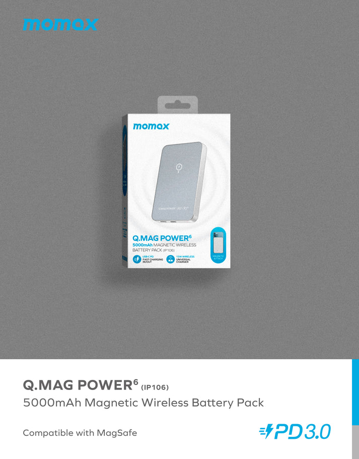 Momax Q.Mag Power 6 Magnetic Wireless Battery Pack 5000mAh IP106