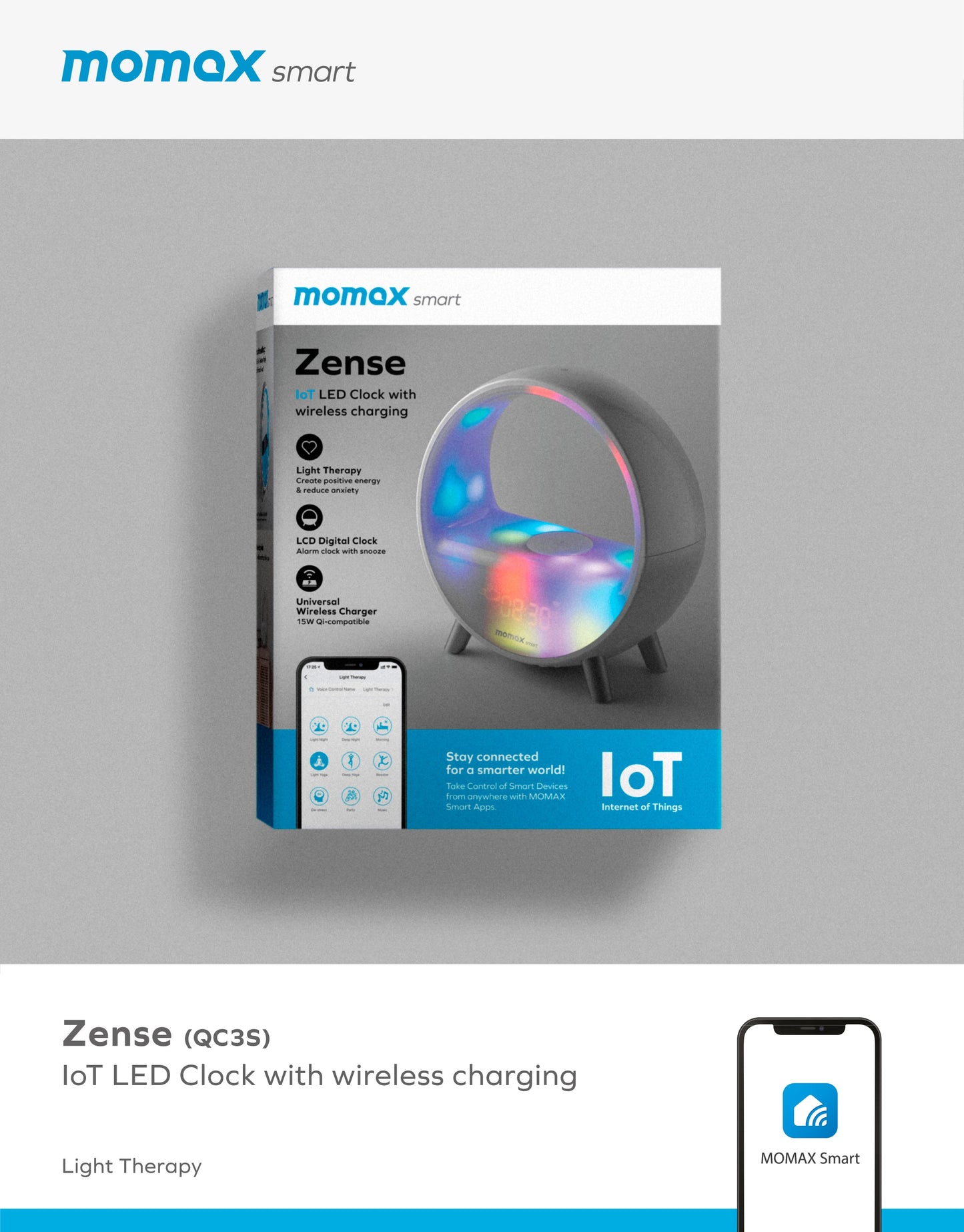 Momax Zense IoT Ambient light with Wireless Charging QC3S