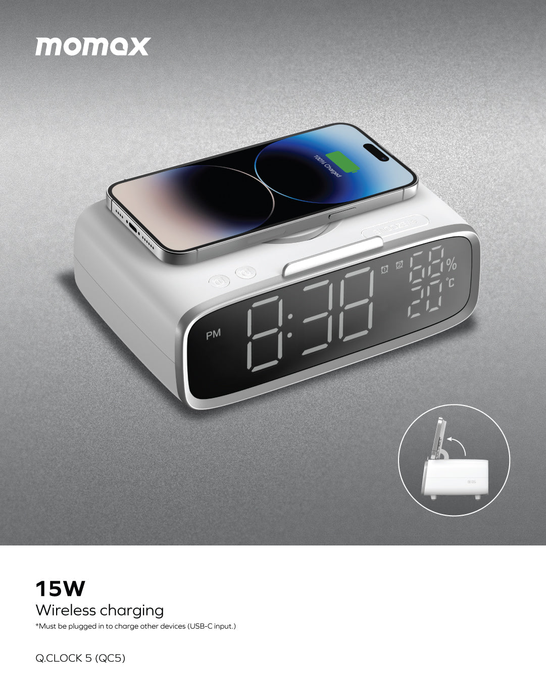 Momax Q.Clock5 Digital Clock with Wireless Charging QC5