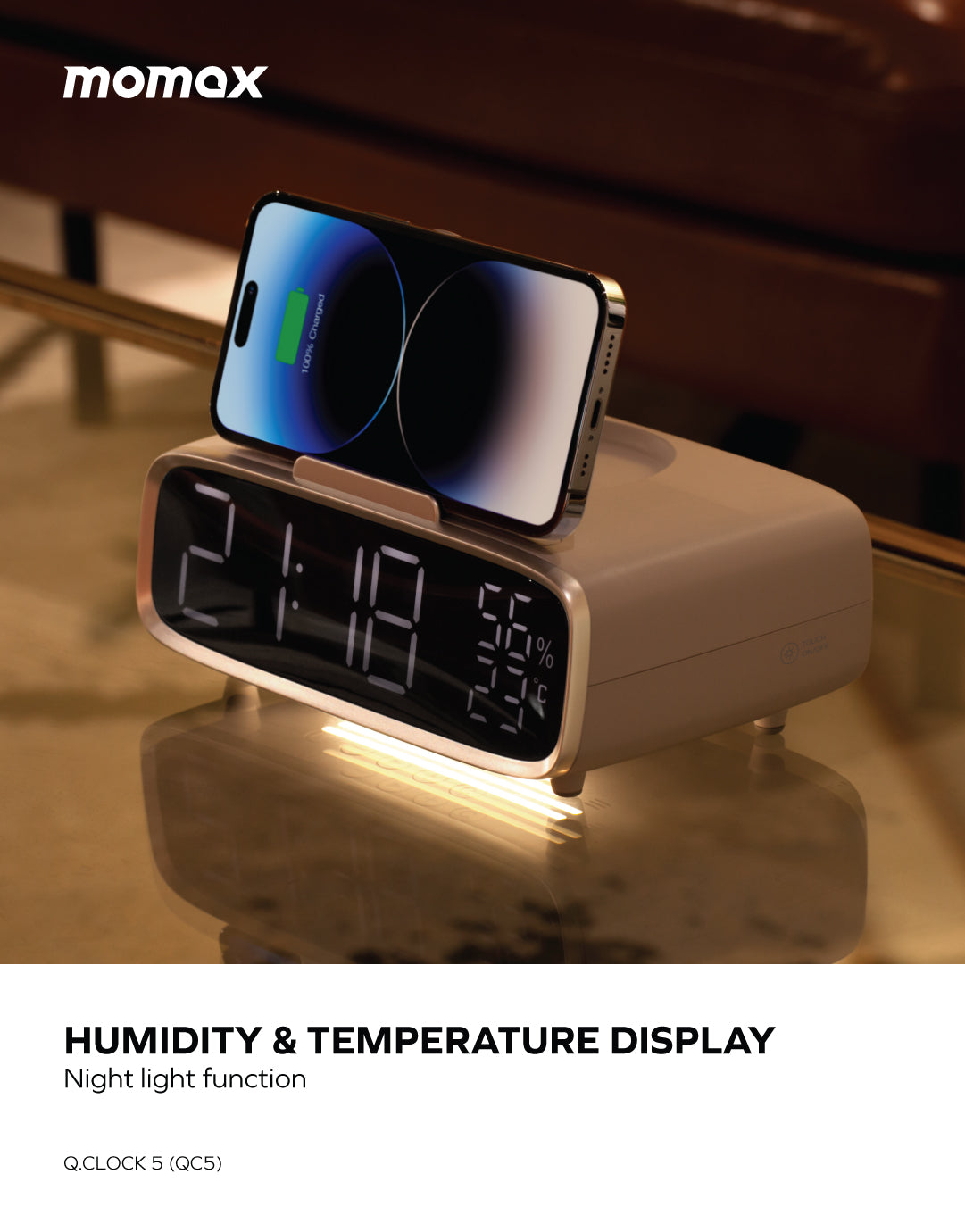 Momax Q.Clock5 Digital Clock with Wireless Charging QC5