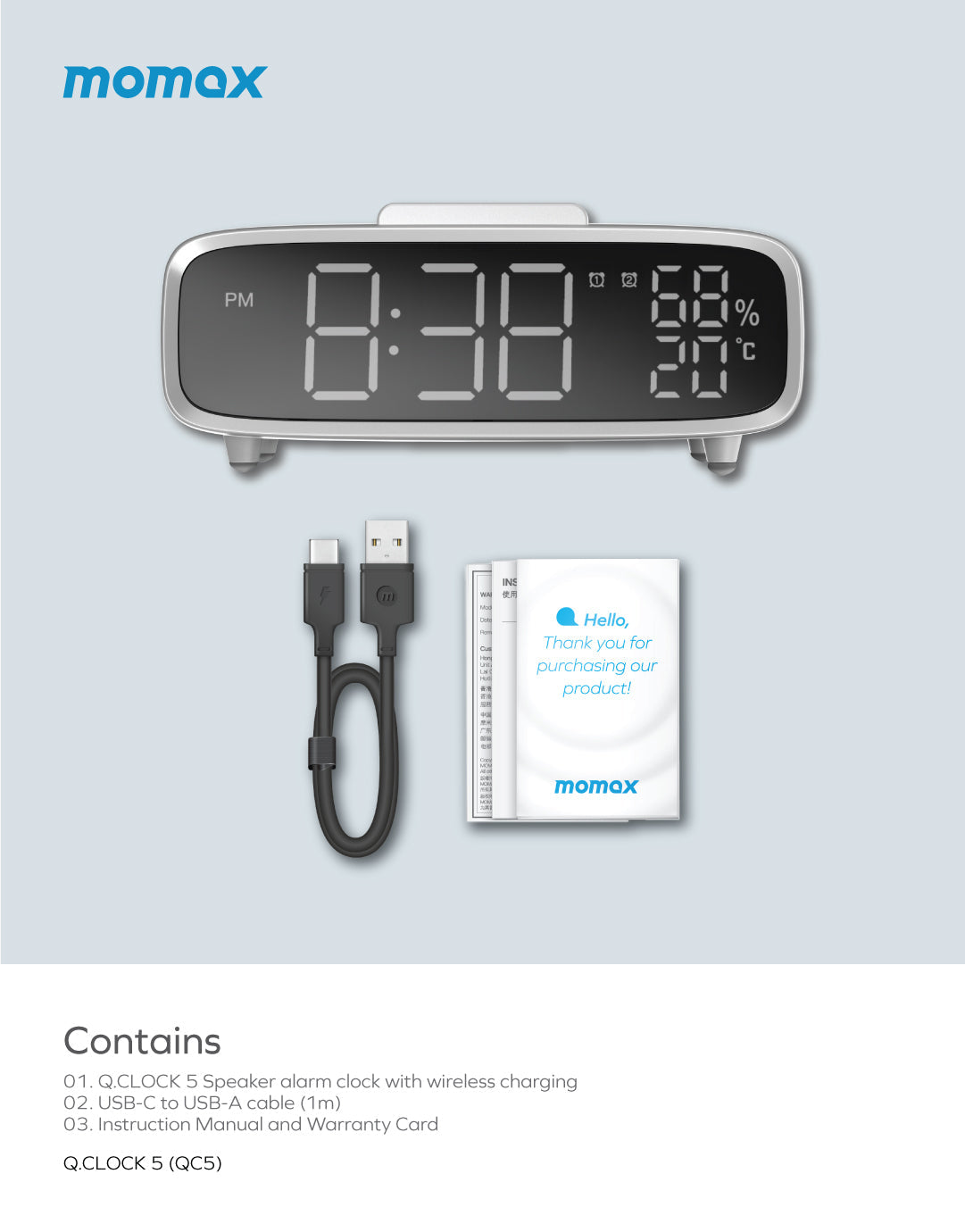 Momax Q.Clock5 Digital Clock with Wireless Charging QC5
