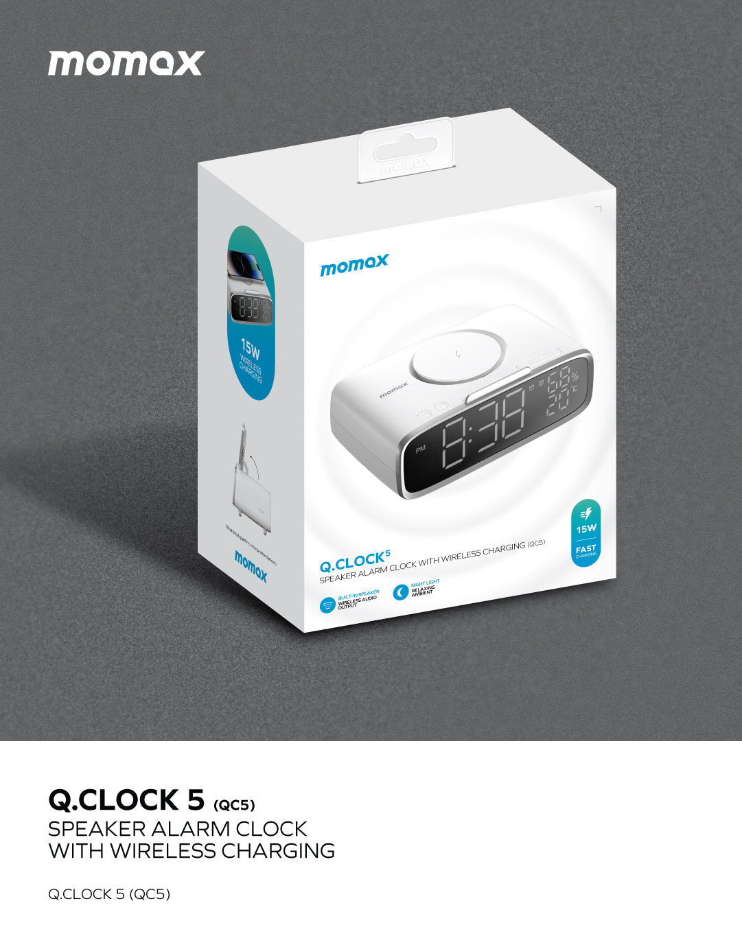 Momax Q.Clock5 Digital Clock with Wireless Charging QC5