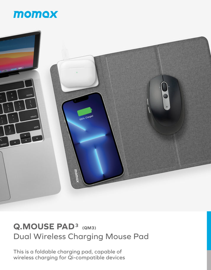 Momax Q.Mouse Pad 3 2-in-1 Wireless Charging Mouse Pad (20W) QM3