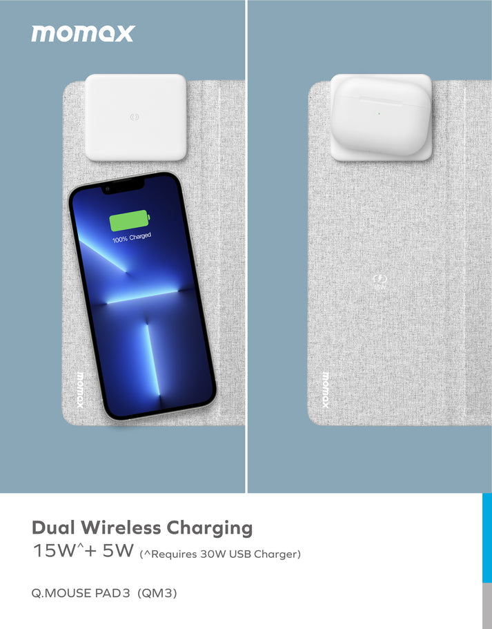 Momax Q.Mouse Pad 3 2-in-1 Wireless Charging Mouse Pad (20W) QM3