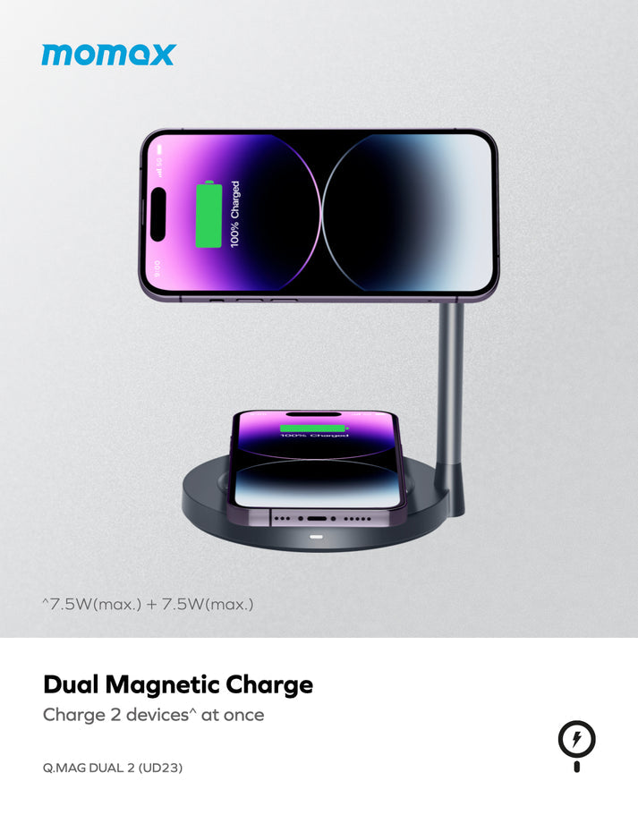 Momax Q.Mag Dual 2 Dual Magnetic Wireless Charging Stand UD23