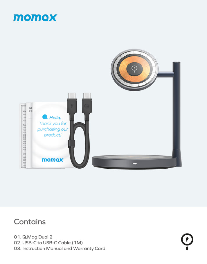 Momax Q.Mag Dual 2 Dual Magnetic Wireless Charging Stand UD23