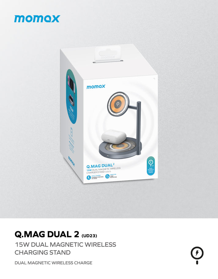 Momax Q.Mag Dual 2 Dual Magnetic Wireless Charging Stand UD23