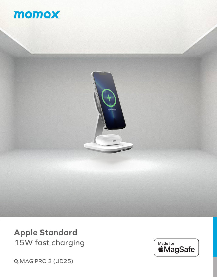 Momax Q.Mag Pro 2 2-in-1 Wireless Charger with MagSafe UD25