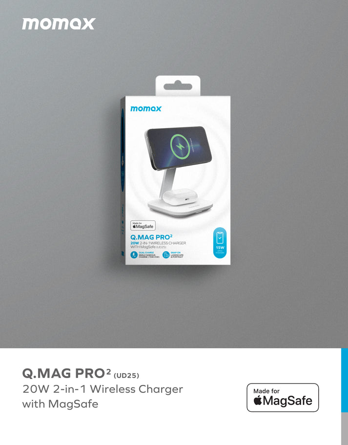 Momax Q.Mag Pro 2 2-in-1 Wireless Charger with MagSafe UD25
