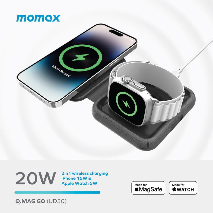 Momax Q.Mag Go Folding MageSafe 2-in-1 Wireless Charger UD30MFI