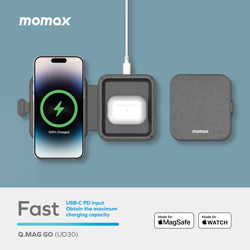 Momax Q.Mag Go Folding MageSafe 2-in-1 Wireless Charger UD30MFI