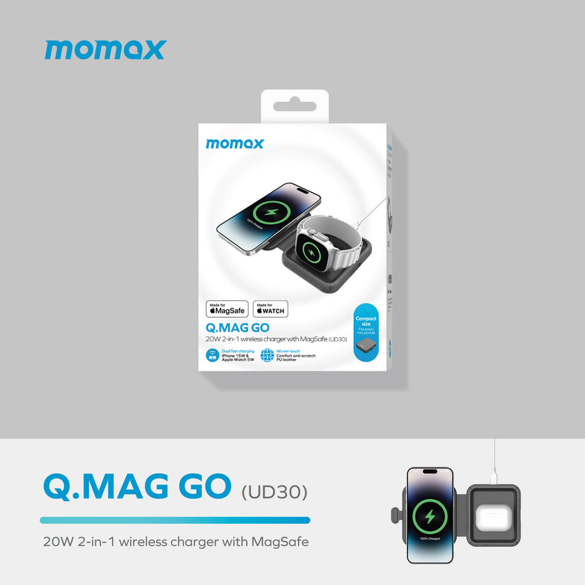 Momax Q.Mag Go Folding MageSafe 2-in-1 Wireless Charger UD30MFI