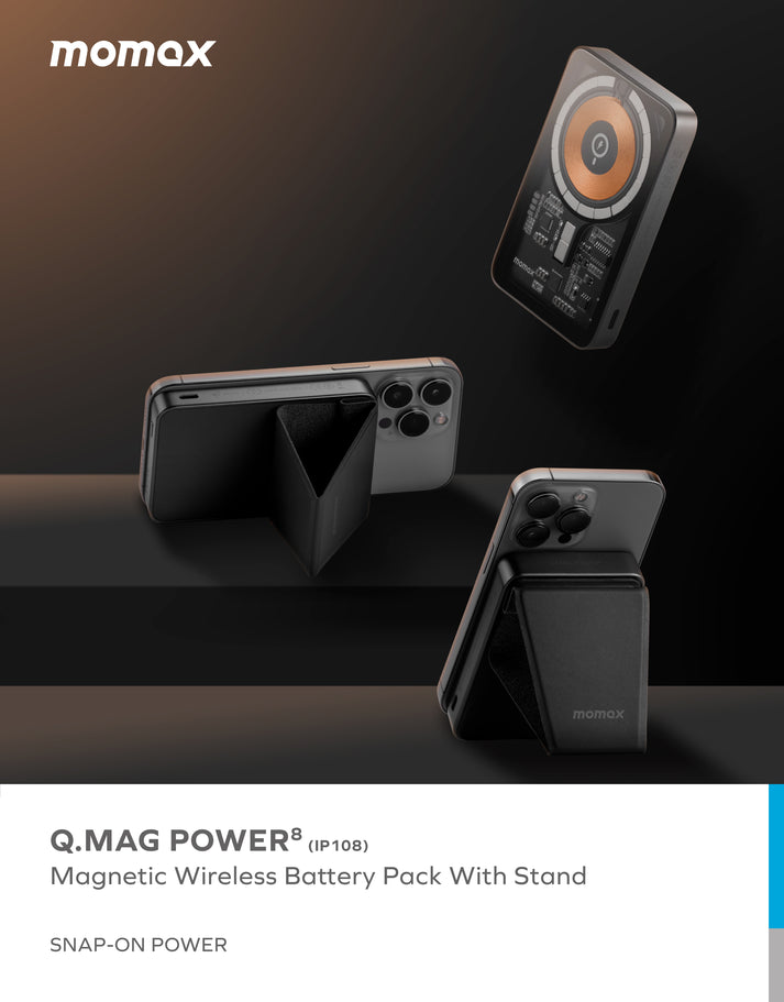 Momax Q.Mag Power 8 Magnetic Wireless Charging Power Bank with Stand 5000mAh IP108