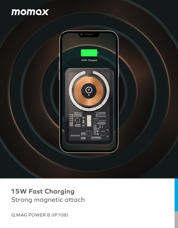 Momax Q.Mag Power 8 Magnetic Wireless Charging Power Bank with Stand 5000mAh IP108