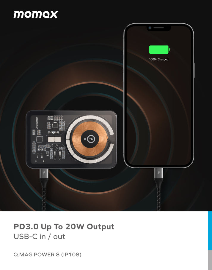 Momax Q.Mag Power 8 Magnetic Wireless Charging Power Bank with Stand 5000mAh IP108