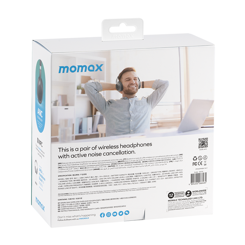 Momax Spark Max Wireless Over-Ear headphones BH1