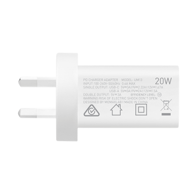 Momax One Plug 2 Ports USB Fast Charger (USB-C PD 3.0 + QC 3.0) UM13