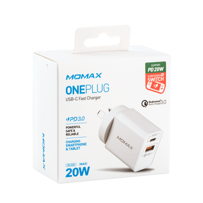 Momax One Plug 2 Ports USB Fast Charger (USB-C PD 3.0 + QC 3.0) UM13