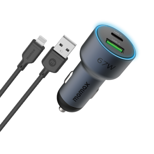 Momax MoVe 67W Dual Output Car Charger (with charging cable DL16) UC16GSL
